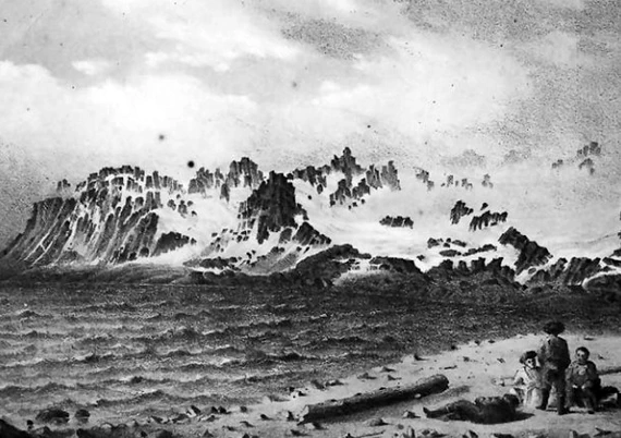 Рис.2. Первые изображения горных ледников на хребте Митюшев Камень (Экс-
педиция К.Бэра, 1837 г.).