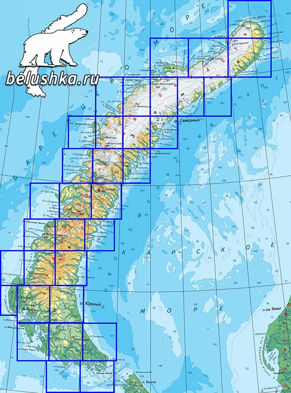 Топографическая карта Новой Земли масштаба 1:200000