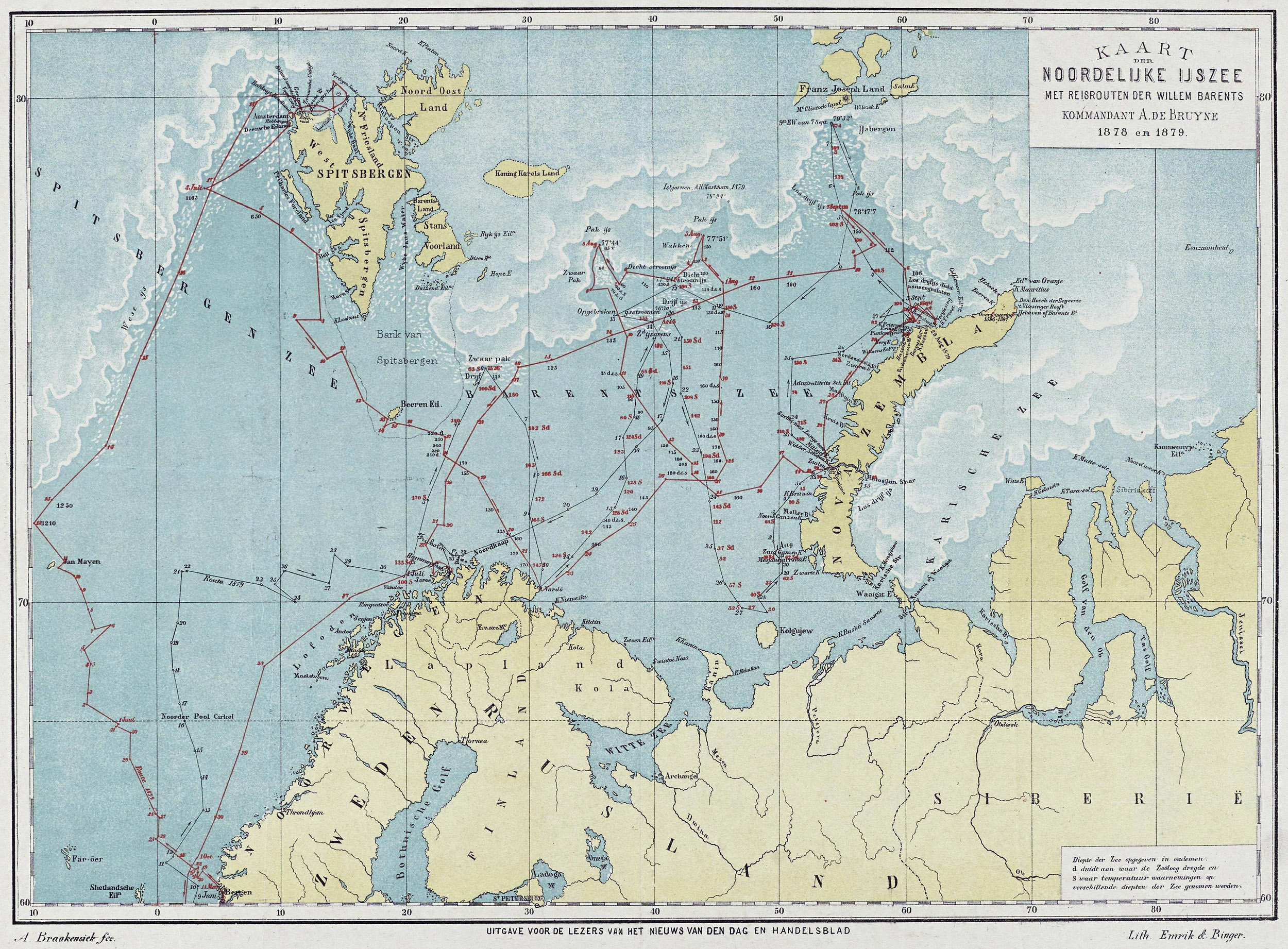 Карта плавания шхуны «Виллем Баренц» в 1878-79