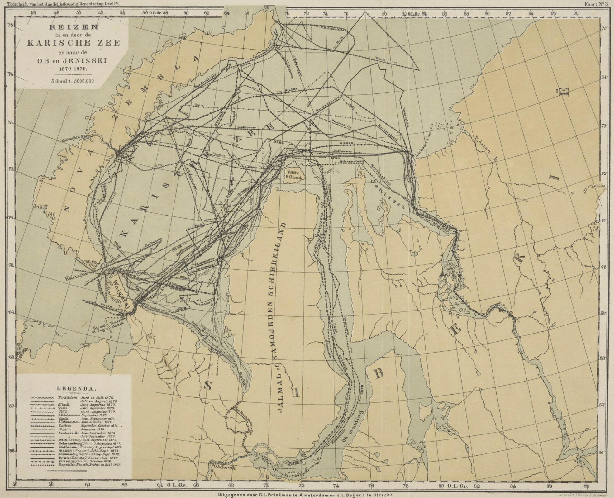 Карта плаваний по Карскому морю к Оби и Енисею в 1870-1878 гг.